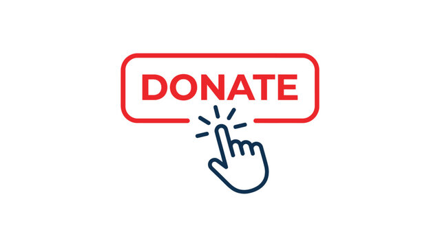 Red donate button with clicking hand cursor for online charity and giving