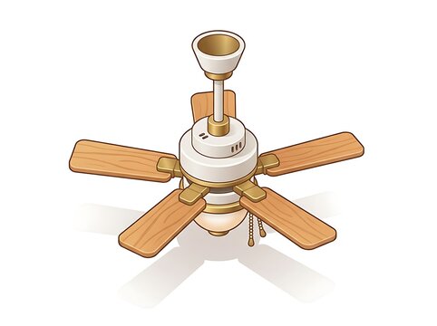 Ceiling fan illustration wood blades brass accents