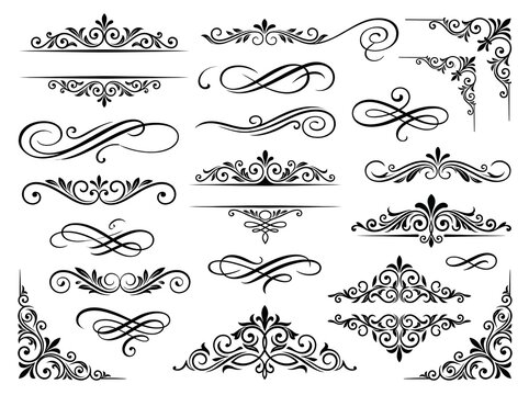Elegant ornate flourish collection decorative elements black white