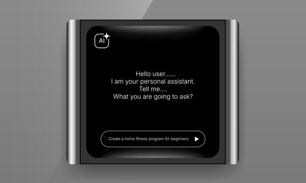 Dark metallic AI personal assistant popup UI mockup with prompt input screen