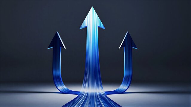 Three glowing blue arrows converge upward, symbolizing progress and direction.