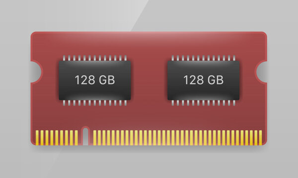 Red RAM memory module vector illustration with 128 GB chips