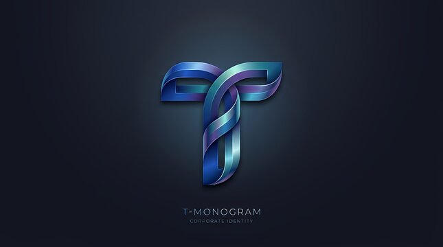 T monogram geometric letter emblem crafted from sleek fluid ribbon strips corporate identity business card web design digital app online shop label packaging aesthetic abstract t monogram