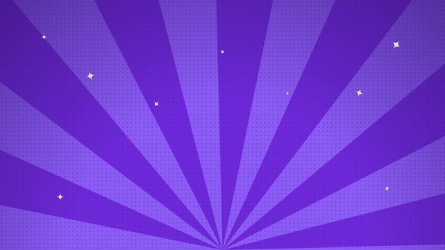 Purple comic style sunburst with radiating rays and twinkling stars overlay