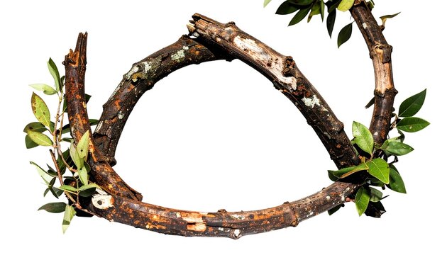 Rustic wood wreath made of branches on white backdrop