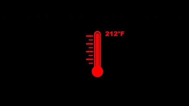 Red animated thermometer icons showing rising temperature up to boiling point