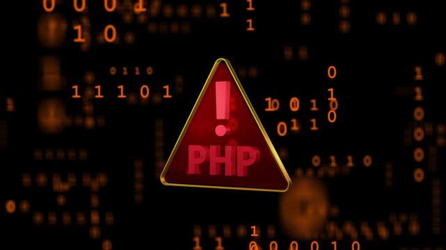 PHP Security Warning with Binary Code Background