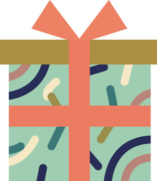Cute Christmas Gift Box with Mint Patterned Wrapping Paper and Pink Bow