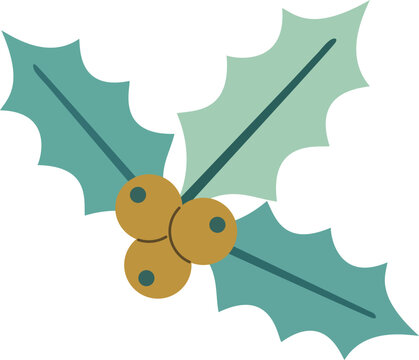 Cute Christmas Holly Leaves with Gold Berries