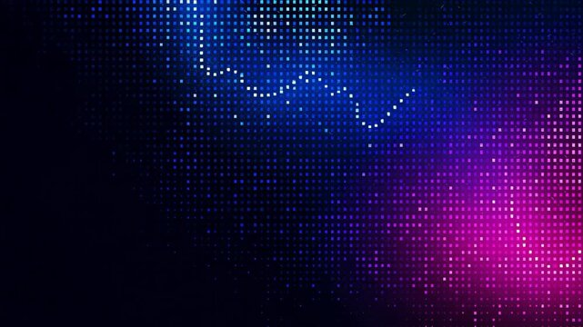 Blue and pink points of light form shifting patterns on a dark digital display, with no identifiable location or time of day shown.