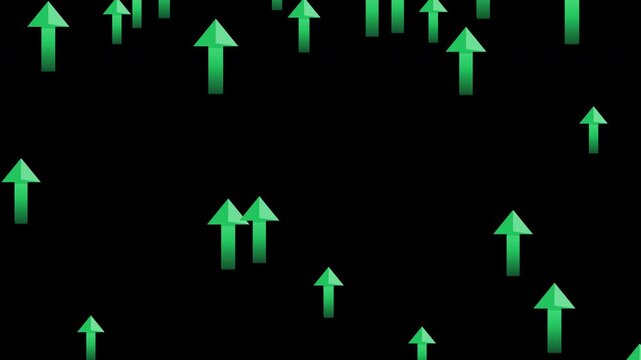 Rising green arrows showing financial growth and market uptrend on alpha channel