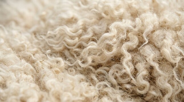 Macro texture of thick raw cream-colored sheep wool shows intricate tangled fibers and soft wavy fleece patterns under natural light.
