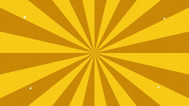 Yellow comic book sunburst rotating with halftone dots on transparent background