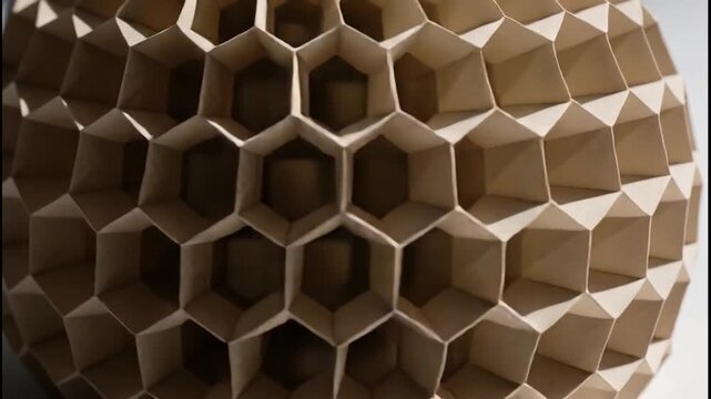 Close-up zoom of a beige honeycomb sphere structure