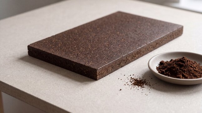 Coffee grounds composite panel with dried raw material