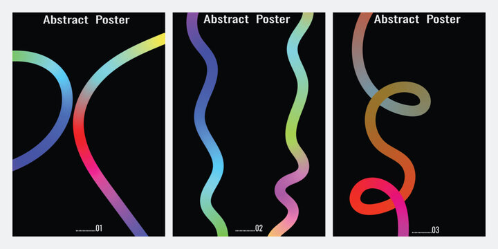 Colorful wavy lines on black background abstract vector illustration