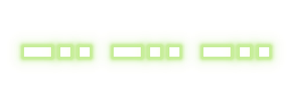 Green neon dashed divider line isolated. Glowing morse code style border element for futuristic UI design