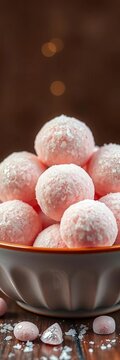Soft, fluffy rosogolla balls glisten in a bowl, sweet delight, soft