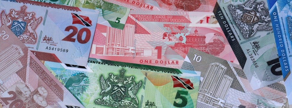 Big amount of Trinidad and Tobago dollar money banknotes. Trinidad and Tobago bills of TTD currency