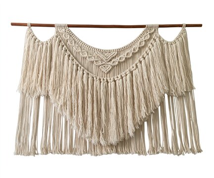 Macrame Wall Hanging with Layered Fringe and Embroidered Detailing