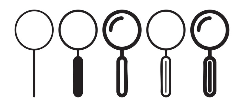  Search and zoom symbol. Magnifying Glass Search icon Set. document search audit icon set. Minimal Exploration Magnifier Tool Symbol