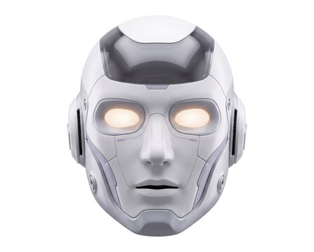 Front-Facing Humanoid Robot Mask with Glowing Eyes Representing Artificial Intelligence