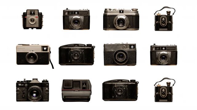 sequence of different vintage analogue film cameras