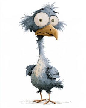 Funny confused crazy bird character illustration big shocked eyes messy feathers funny owl cartoon character isolated on white background humorous cute bird avatar comic animal drawing artwork