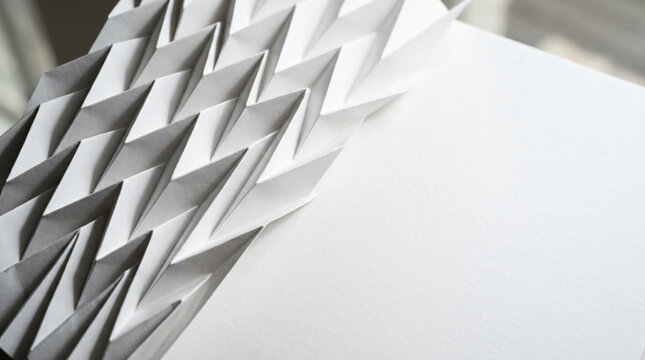 Folded pleated white paper origami pattern abstract