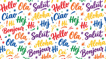 Colorful Hello Seamless Pattern Vector, Multilingual Greeting Typography Background, Hand Drawn Lettering Text Art Banner © Anas