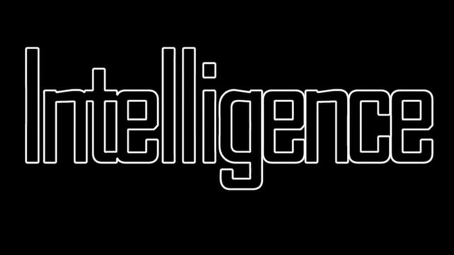 Intelligence written in white bold typography against a solid black background represents the modern era of cognitive computing and advanced artificial neural network processing capabilities.