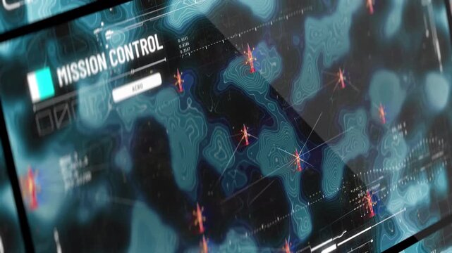 Squadron of military UAVs carrying payloads flying toward hostile territory