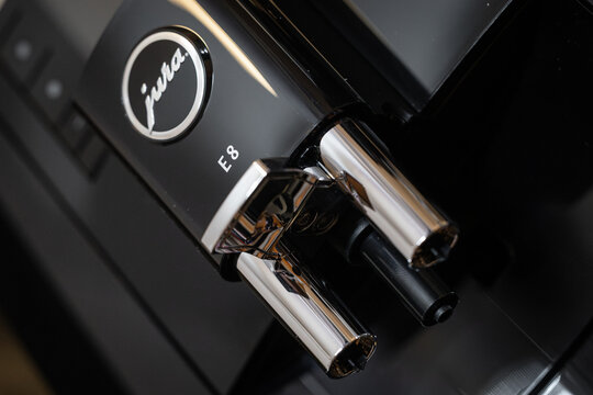Close-up of a Jura E8 coffee machine.