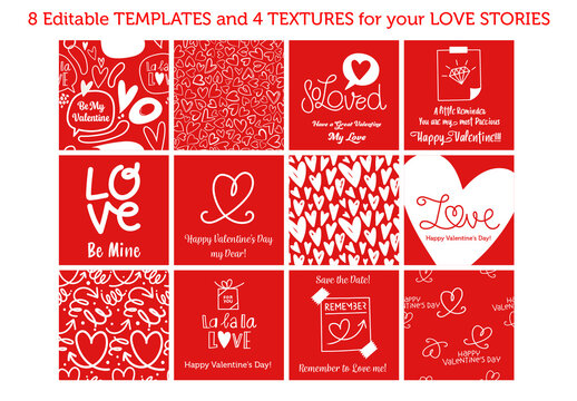 Set of Twelve Minimal Valentine Social Templates