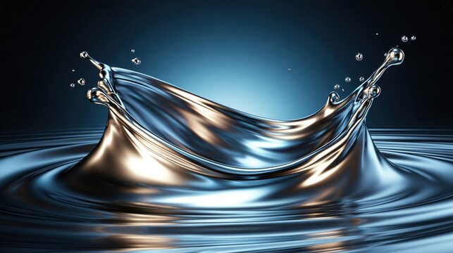 Abstract liquid splash with ripples and droplets