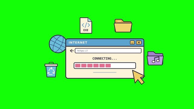 Retro Computer Desktop Icons and Mouse Cursor