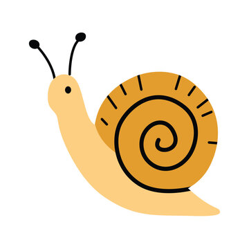 Cute Snail Vector Illustration, Hand Drawn Yellow Spiral Shell Snail Clipart, Minimalist Garden Creature Icon for Kids Design