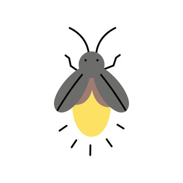 Cute Glowing Firefly Vector Illustration, Hand Drawn Lighting Bug Clipart, Funny Night Insect Icon for Kids Nursery Decor