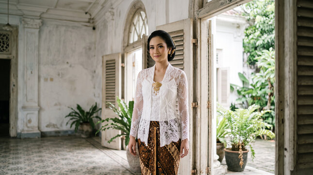 a beautiful young woman wearing a modern and elegant kebaya