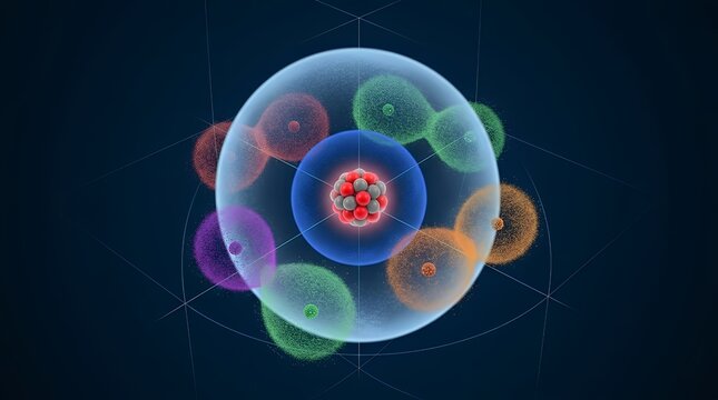 Scientific visualizationatomic structure showing electrons orbiting around the central nucleus according to quantum physics orbital model science physics chemistry atom atomic structure bohr
