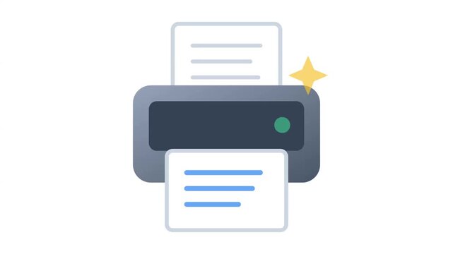 Digital printer status icons showing document processing with Designed clean flat vector aesthetic