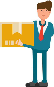 Businessman in Green Suit Character Holding Box
