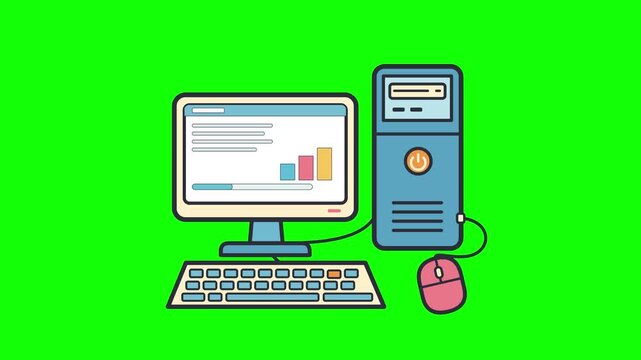 Flat Vector Desktop Computer System on Green Screen