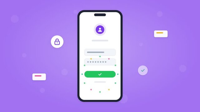 User Sign In App Interface Animation, Account Login Concept on Light Purple Background