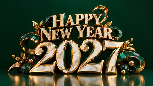 Happy New Year 2027 3D Typography Graphic, Happy New Year 2027 3D Text Design, Seasonal Greeting Illustration