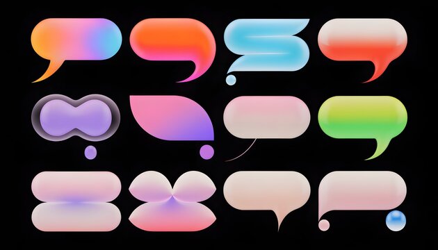 Set of colorful gradient speech bubbles on black background