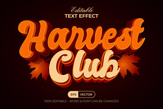 Harvest Club Editable Text Effect Autumn Season Theme.