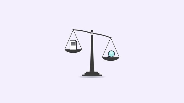 A conceptual depiction of information assessment where documents and magnifying glass symbols balance upon a sturdy weighing beam representing research analysis and comparative judgment processes