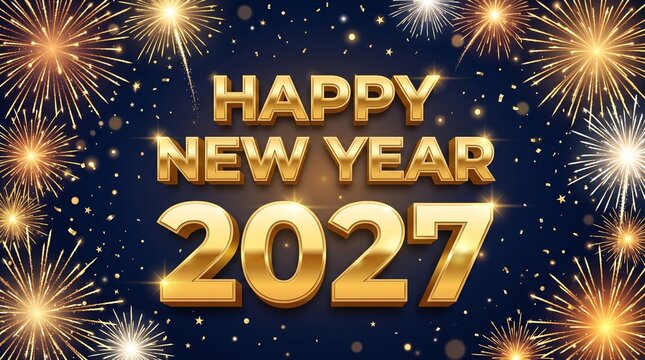 Happy new year 2027 celebration with fireworks and stars