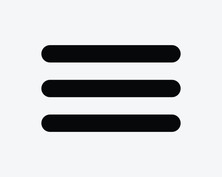 Hamburger menu vector icon in black solid style with three horizontal lines representing navigation sidebar and app menu